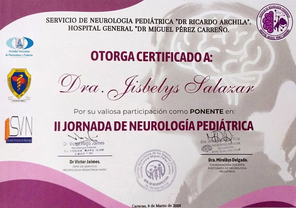 Certificados Dra Jisbelys Salazar Neurólogo Infantil 